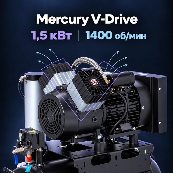 Компрессор воздушный медицинский безмасляный Mercury Black G HK-6EW-90 (280л) с силикагелевым осушителем - Фото 16